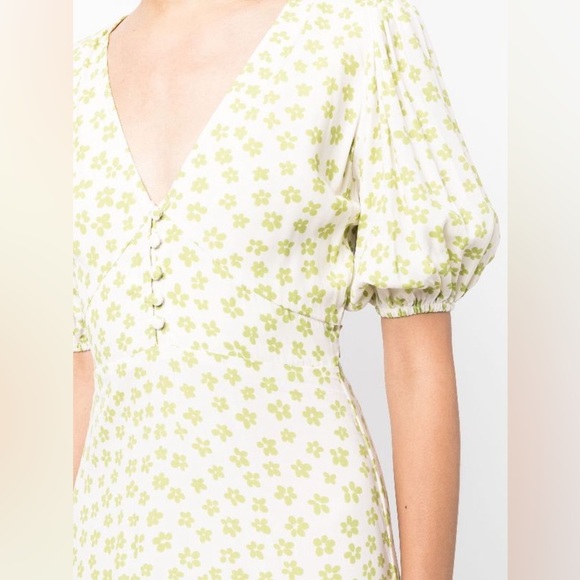 Faithfull the Brand NWT 4 Rubinetti Gita Green Floral Puff Sleeve Midi Dress - Picture 12 of 13
